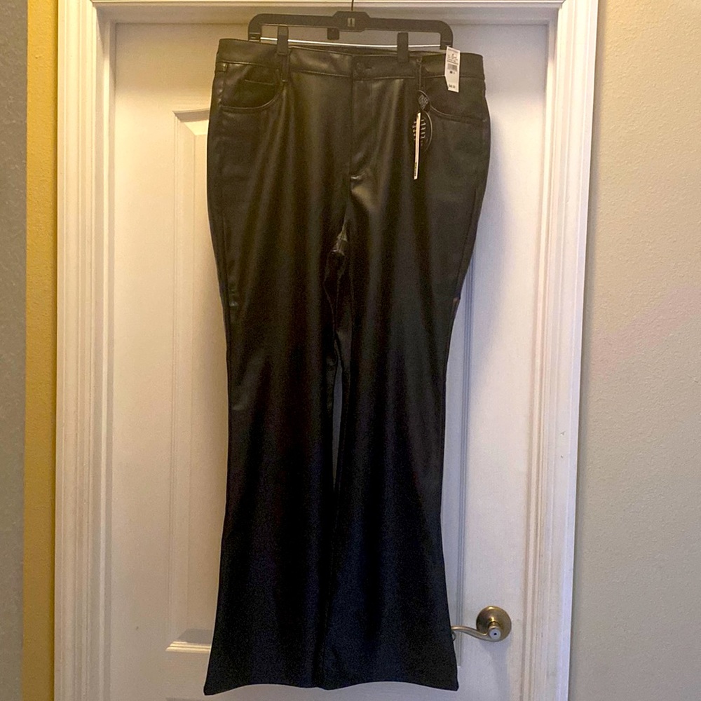 Black flare faux leather pants